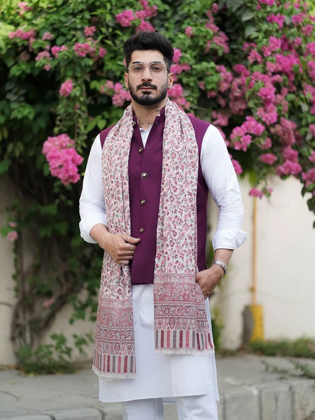 

THE SHAWL STUDIO Floral Printed Shawl, White