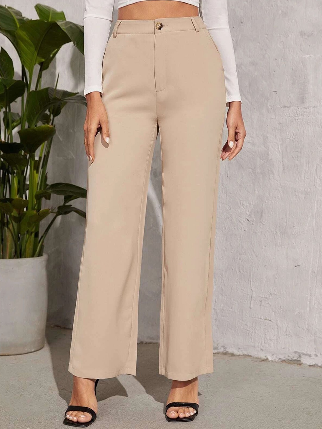 

Chemistry Women High-Rise Straight Fit Trousers, Beige