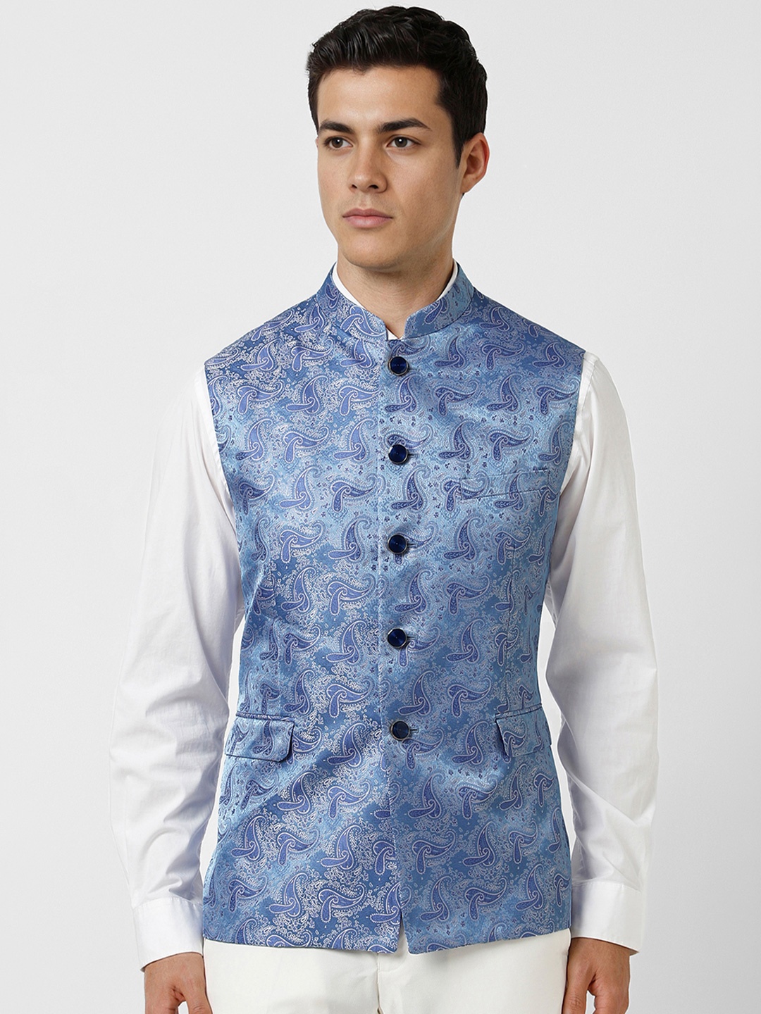 

Van Heusen Printed Woven Nehru Jacket, Blue