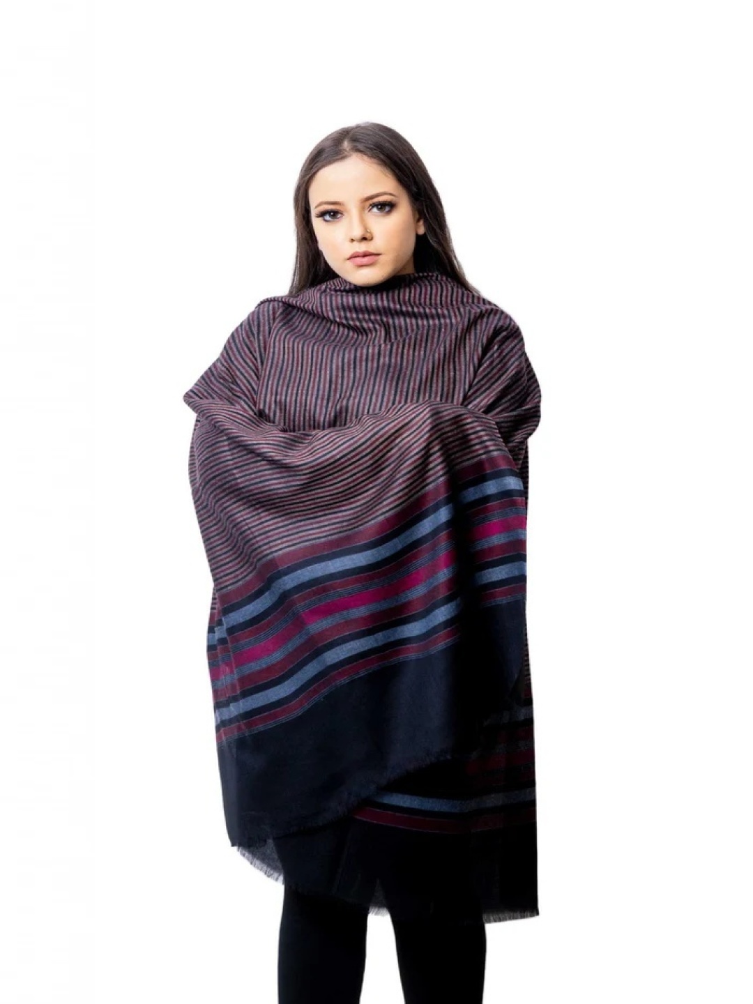 

THE SHAWL STUDIO Striped Woven Design Shawl, Black