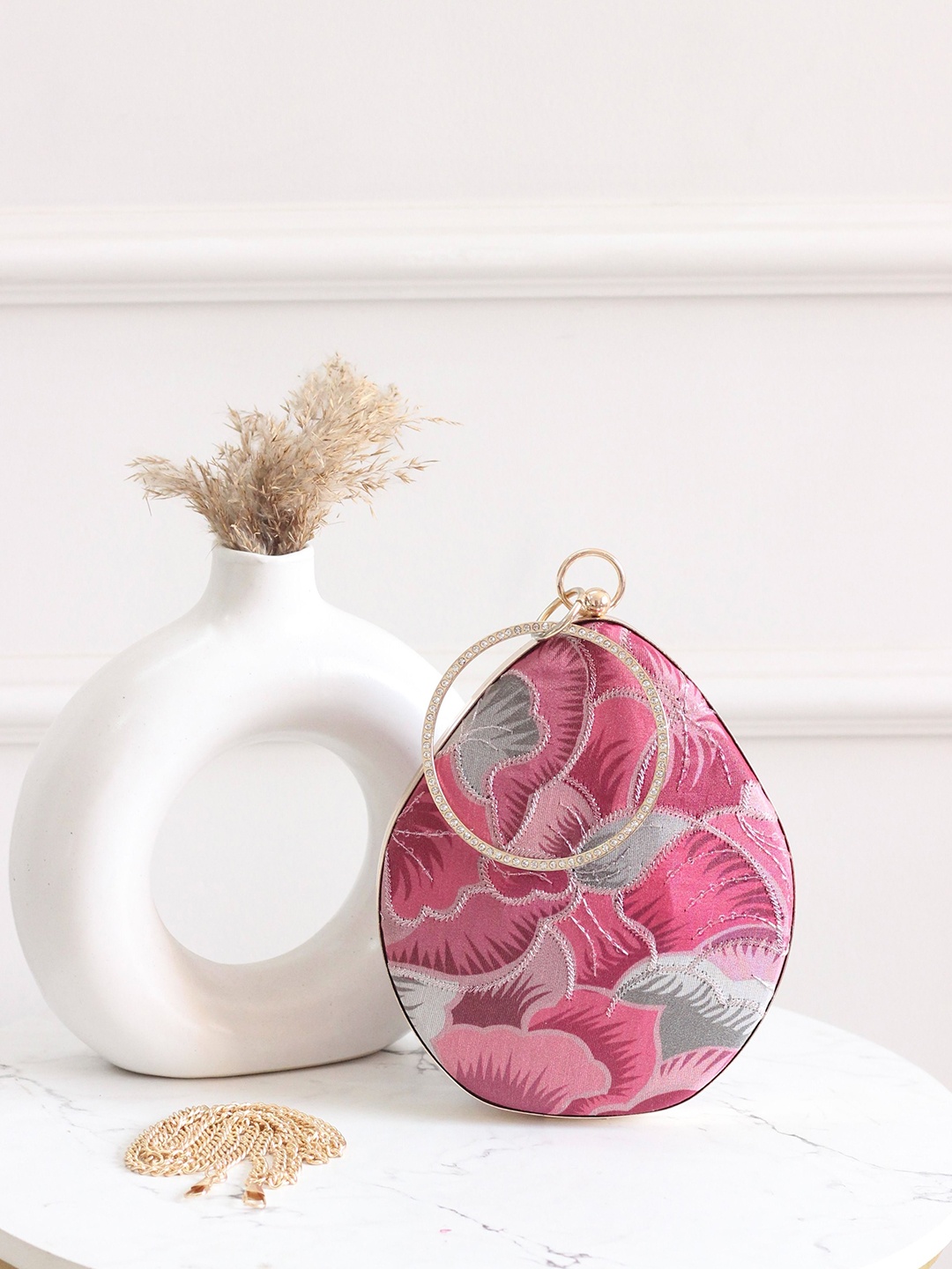 

BOXWISH BY BHUMIKA Embellished Half Moon Clutch, Pink