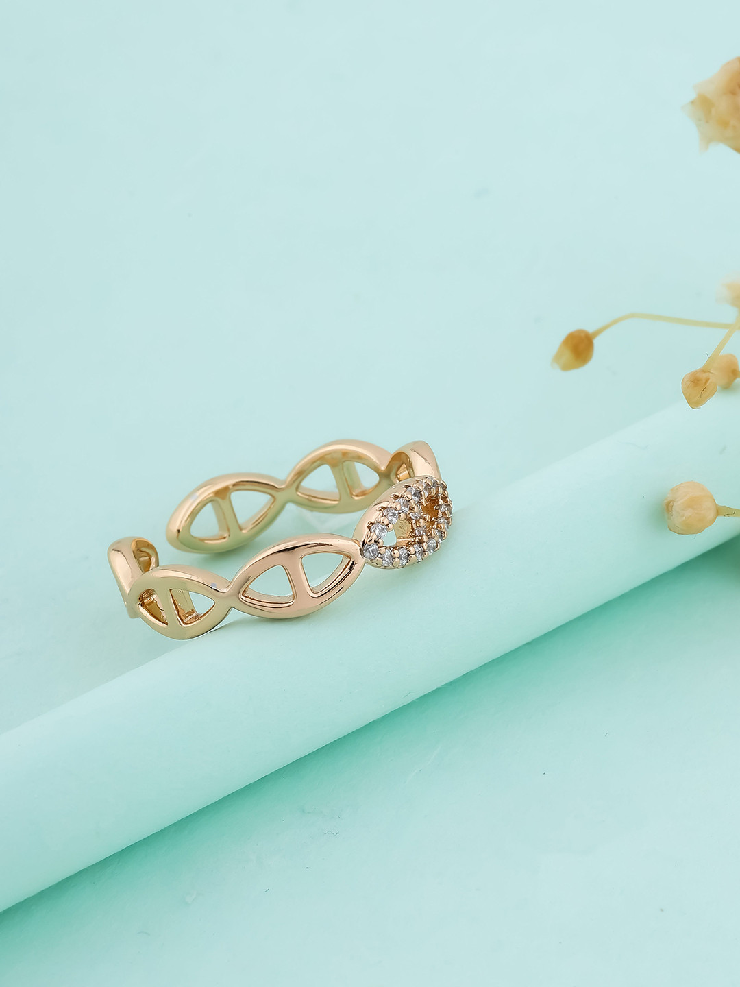

DressBerry Artificial Stone Studded Finger Ring, Gold