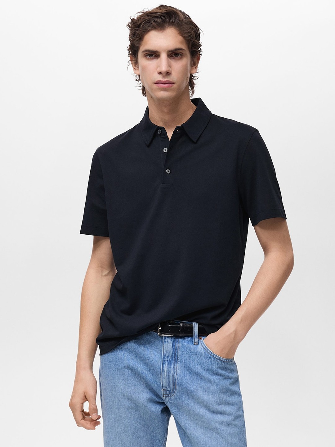 

MANGO MAN Polo Collar Slim Fit T-shirt, Black