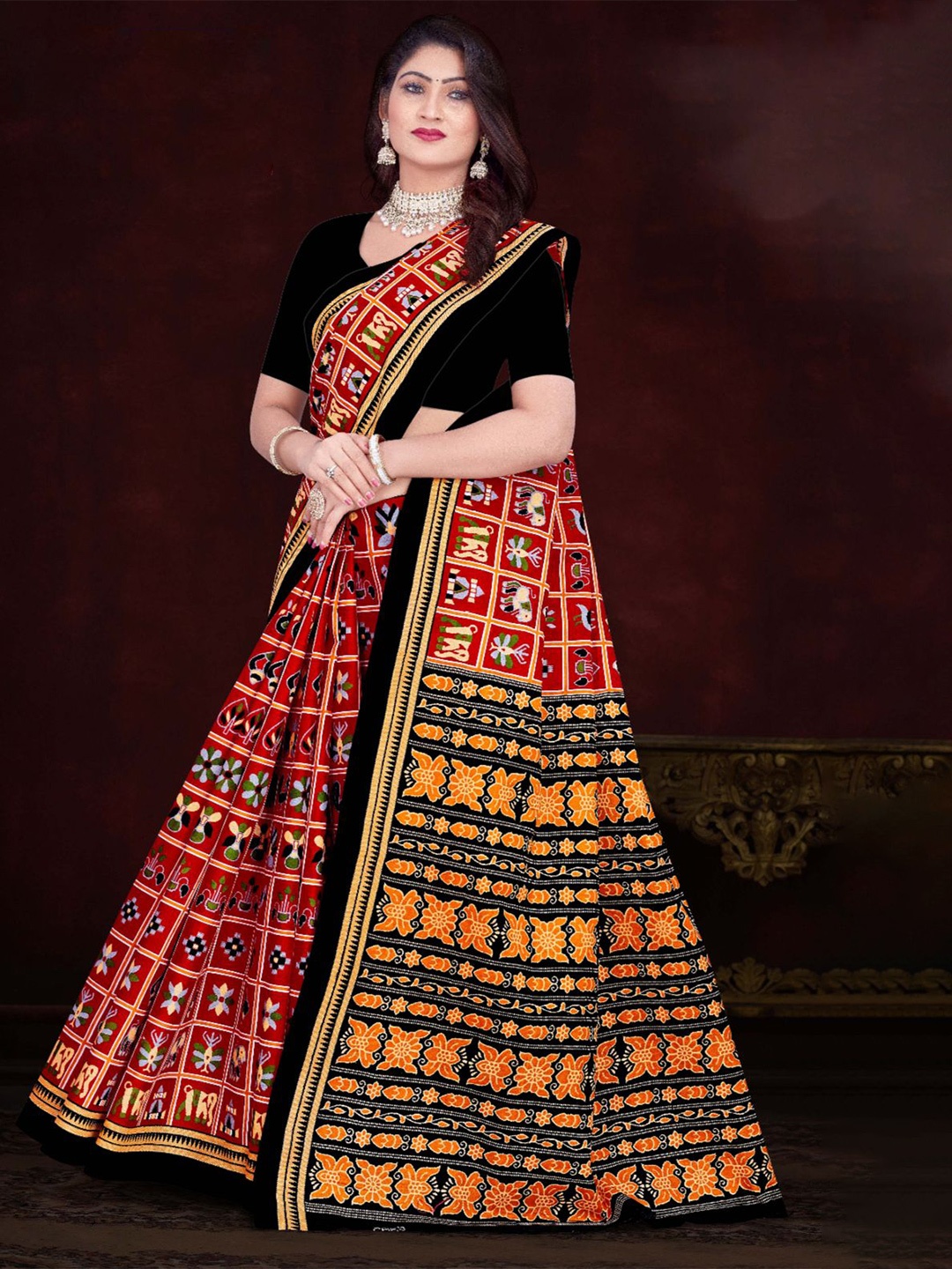 

pasapalli Pure Cotton Sambalpuri Saree, Red