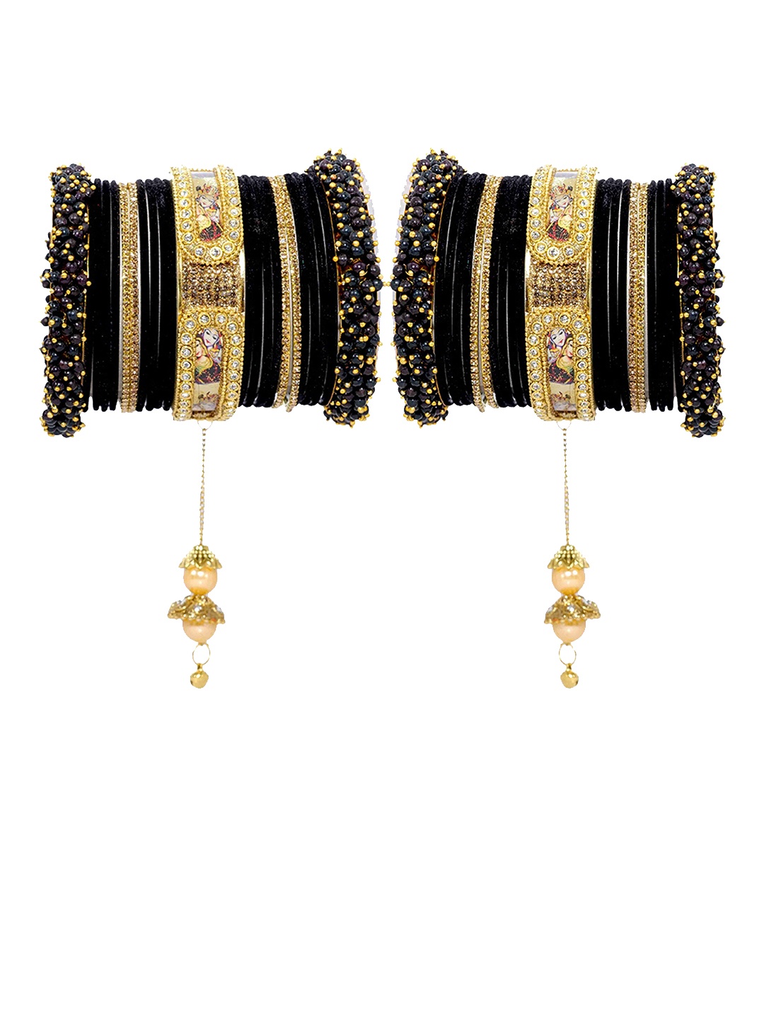 

ZULKA Set Of 46 Cubic Zirconia Stones Studded & Beaded Bangles, Gold