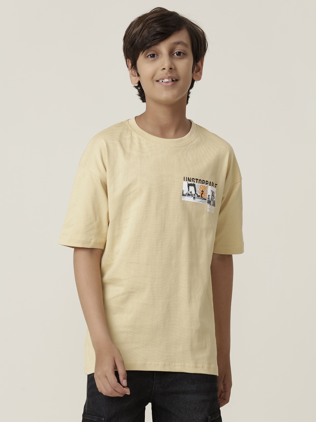 

UNDER FOURTEEN ONLY Boys Applique T-shirt, Beige