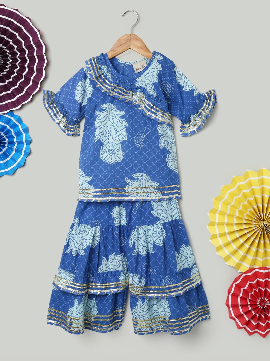 

BownBee Girls Pure Cotton Kurti with Sharara, Blue