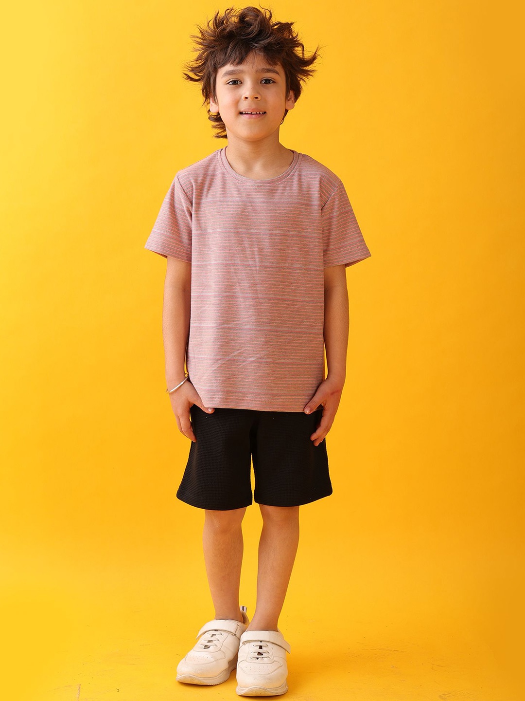 

Anthrilo Boys Striped T-shirt with Shorts, Orange