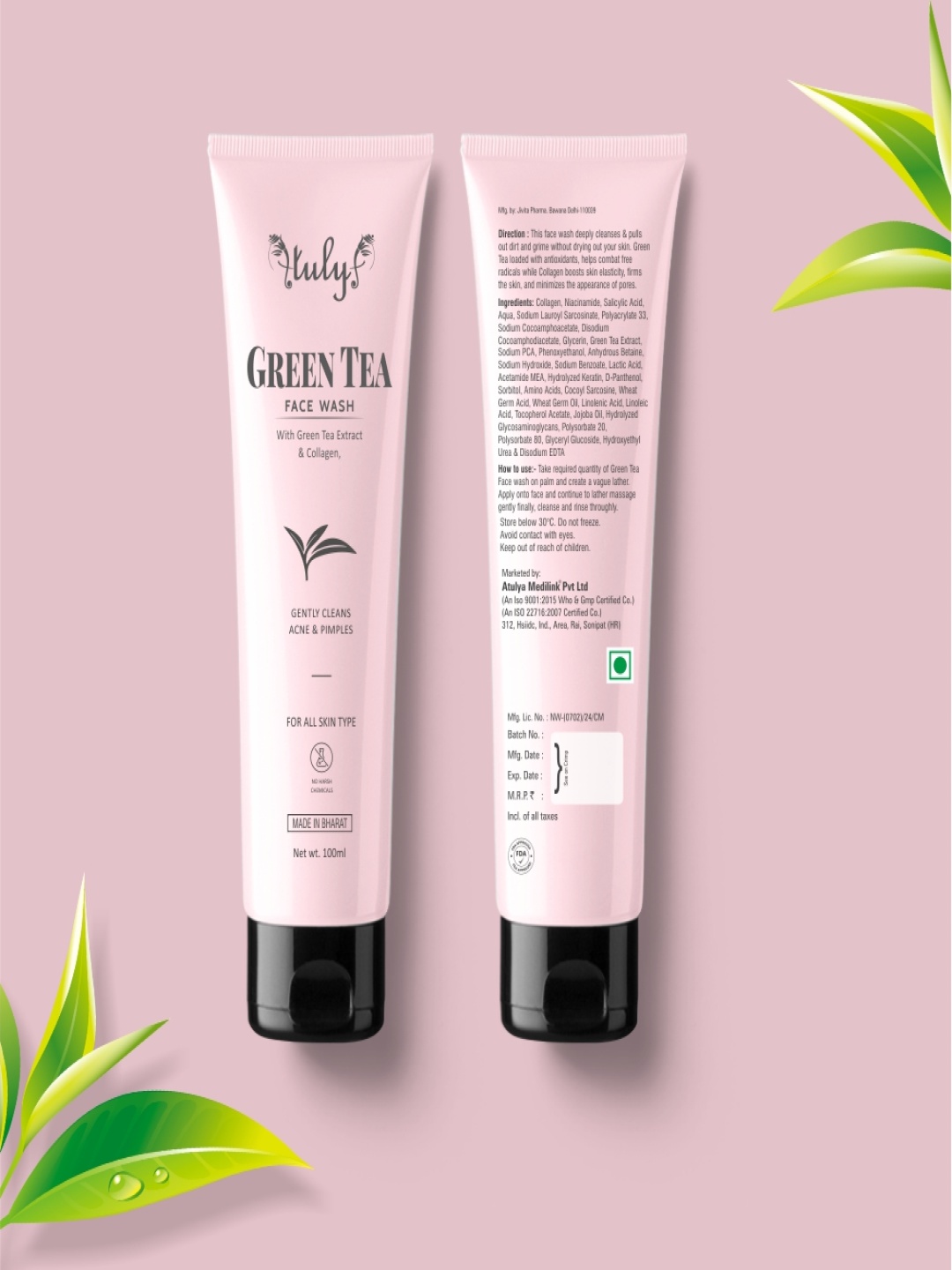 

Atulya Medilink Green Tea With Collagen Face Wash - 100 ml, Pink