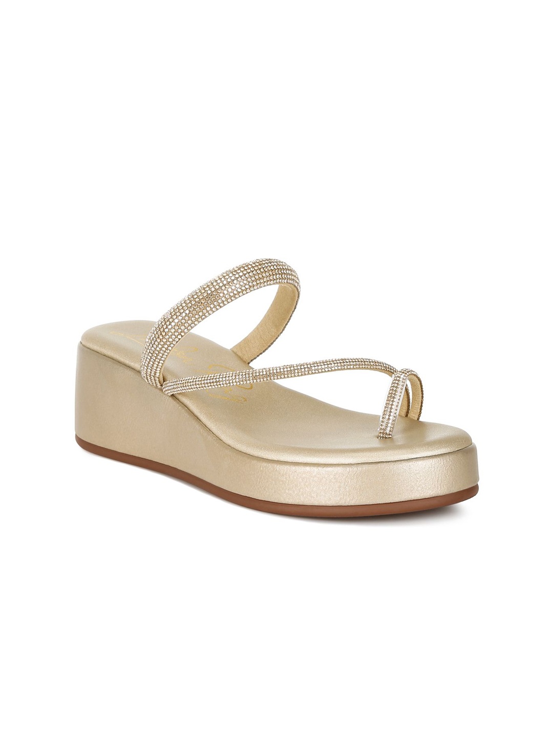 

London Rag Embellished Leather Wedge Sandals, Gold
