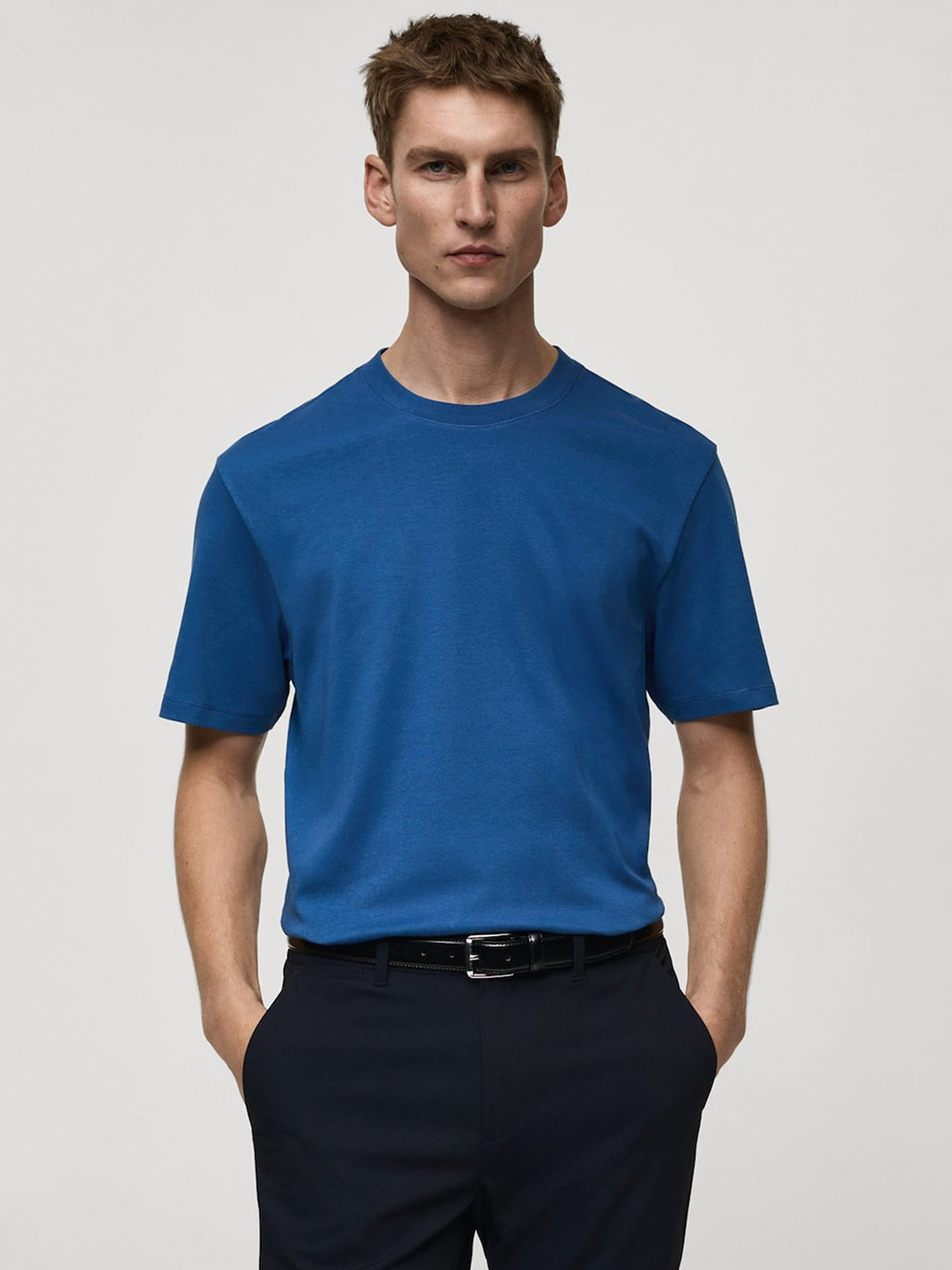 

MANGO MAN Pure Cotton T-shirt, Blue