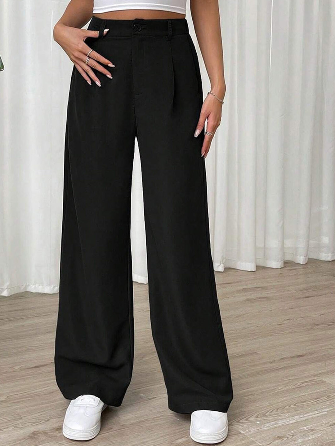 

Constrast WaistBand Detail Trousers, Black