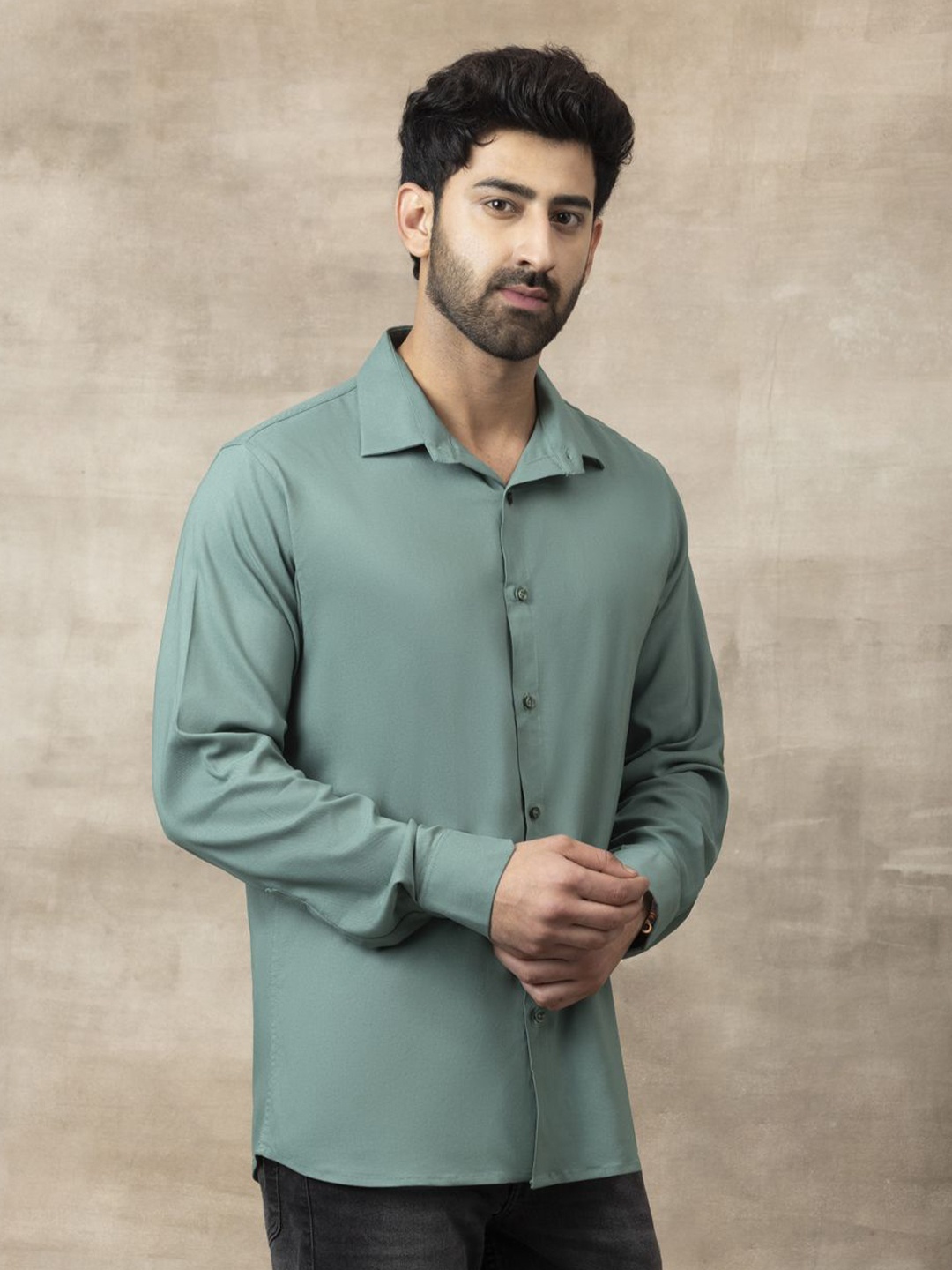 

FILO HEVIS Men Classic Spread Collar Casual Stretchable Shirt, Green