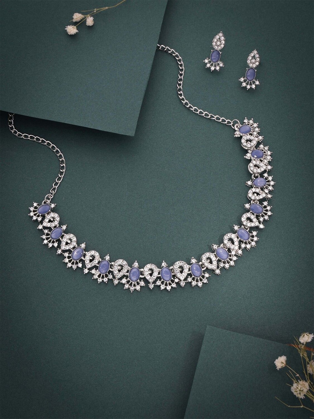 

DIVASTRI Set Of 2 Silver Plated American Diamonds Studded Jewellery Set
