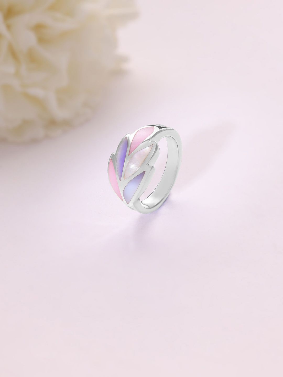 

Mia by Tanishq 925 Sterling Silver Opal Stone & Mother of Pearl Studded Pastel Finger Ring