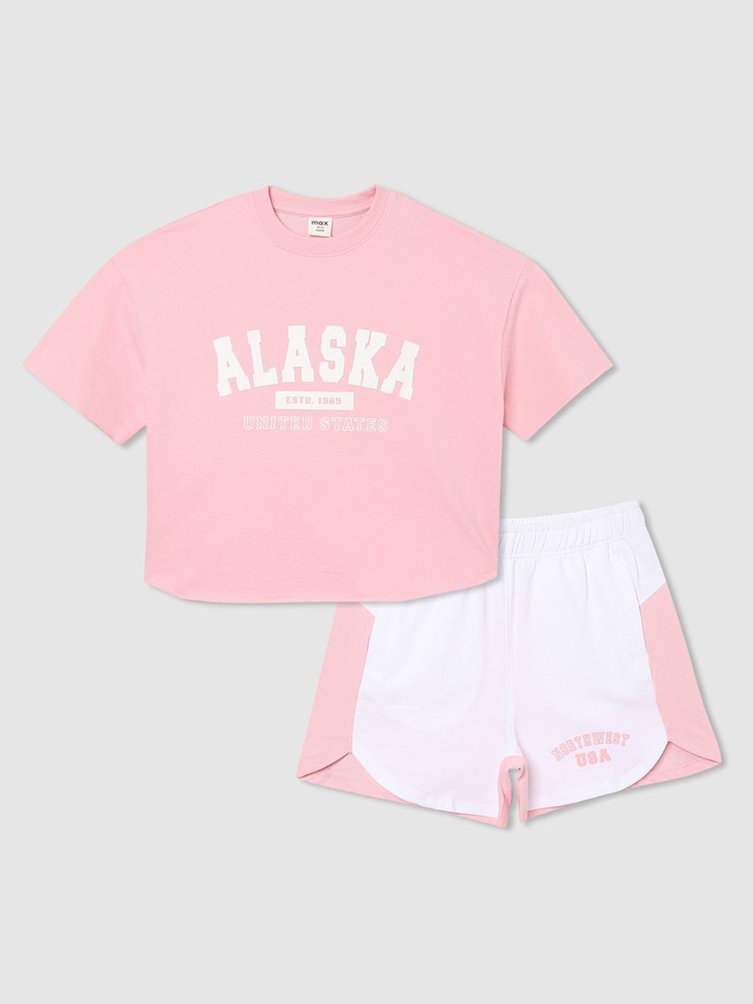 

max Girls Printed T-shirt with Shorts, Pink