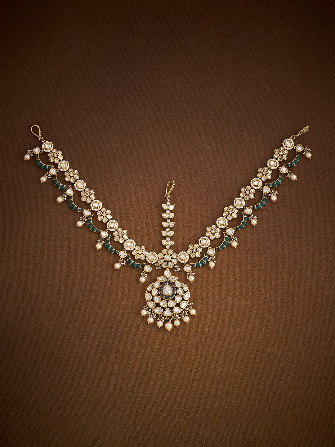 

Kushal's Fashion Jewellery Gold-Plated Kundan Studded Maang Tikka Head Jewellery
