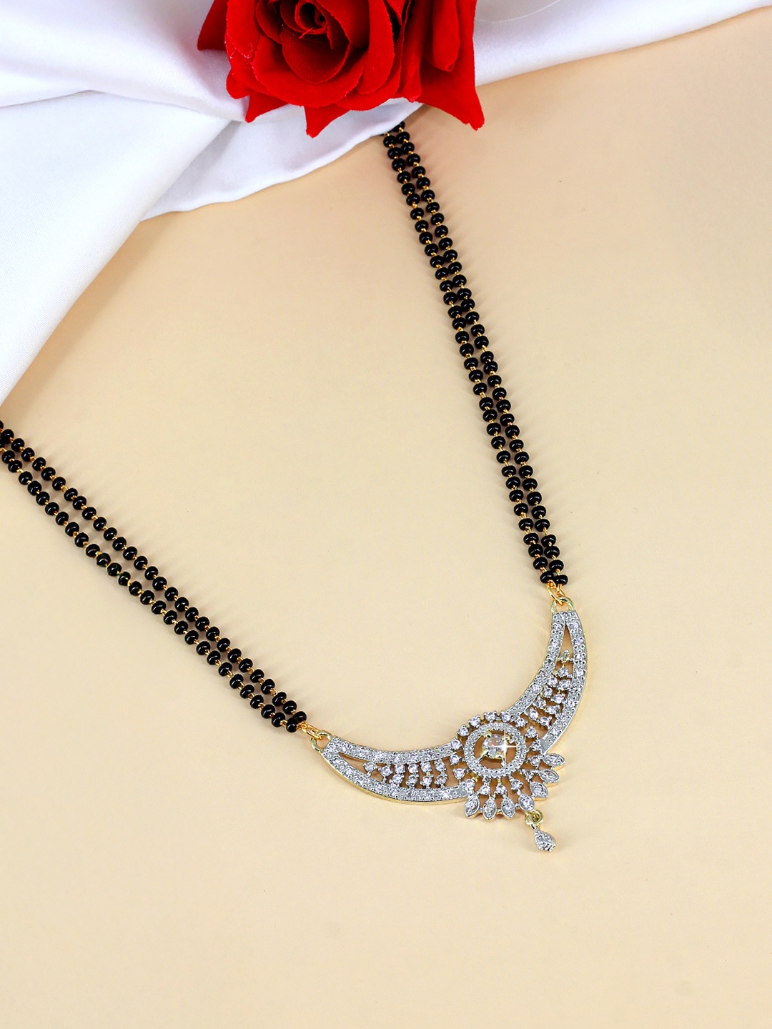 

PRIVIU Gold-Plated American Diamond Studded Mangalsutra