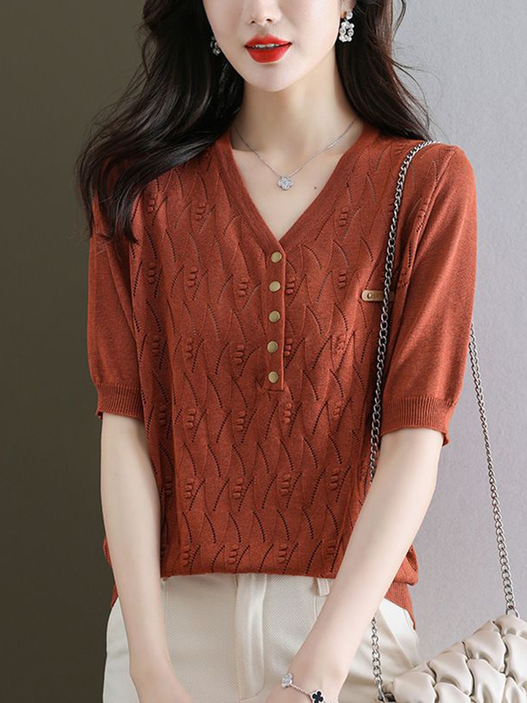 

StyleCast Women V-Neck T-shirt, Red