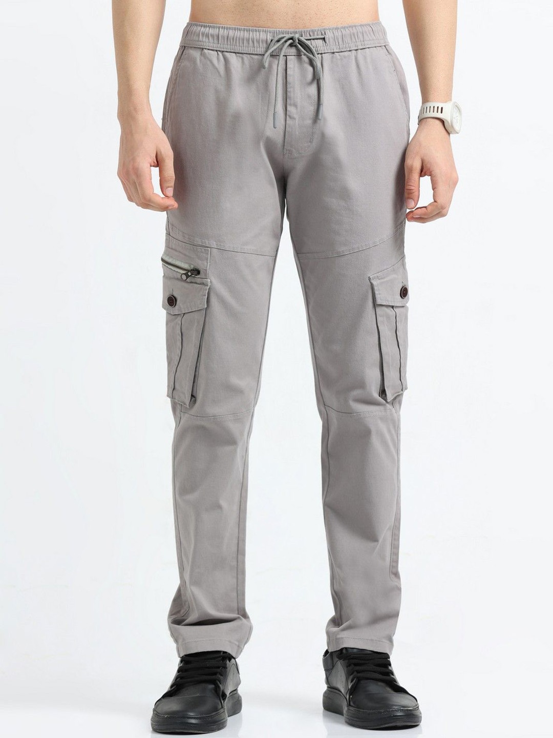 

THE BEETEL HOUSE Men Relaxed Zipper Utility Cargos Trousers, Cream