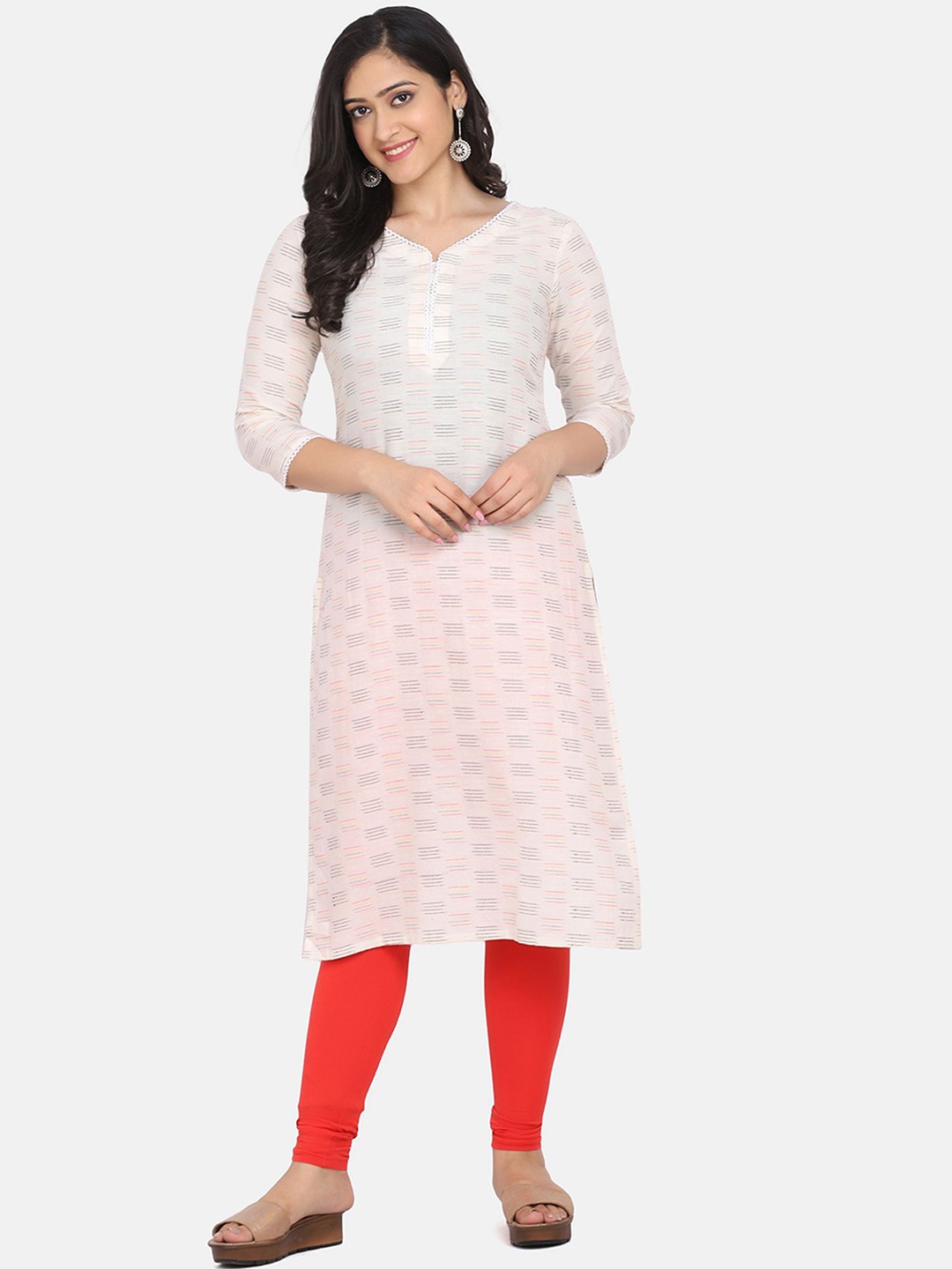 

Fourleaf Abstract Woven Design V-Neck Thread Work Pure Silk Straight Kurta, Cream