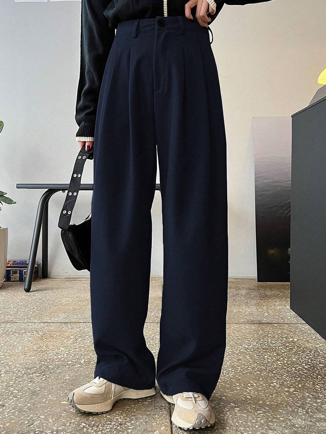 

Chemistry Women High-Rise Wide Leg Trousers, Navy blue