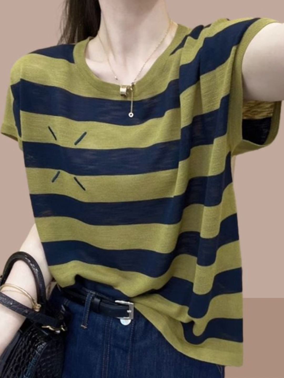 

StyleCast Women Striped T-shirt, Green