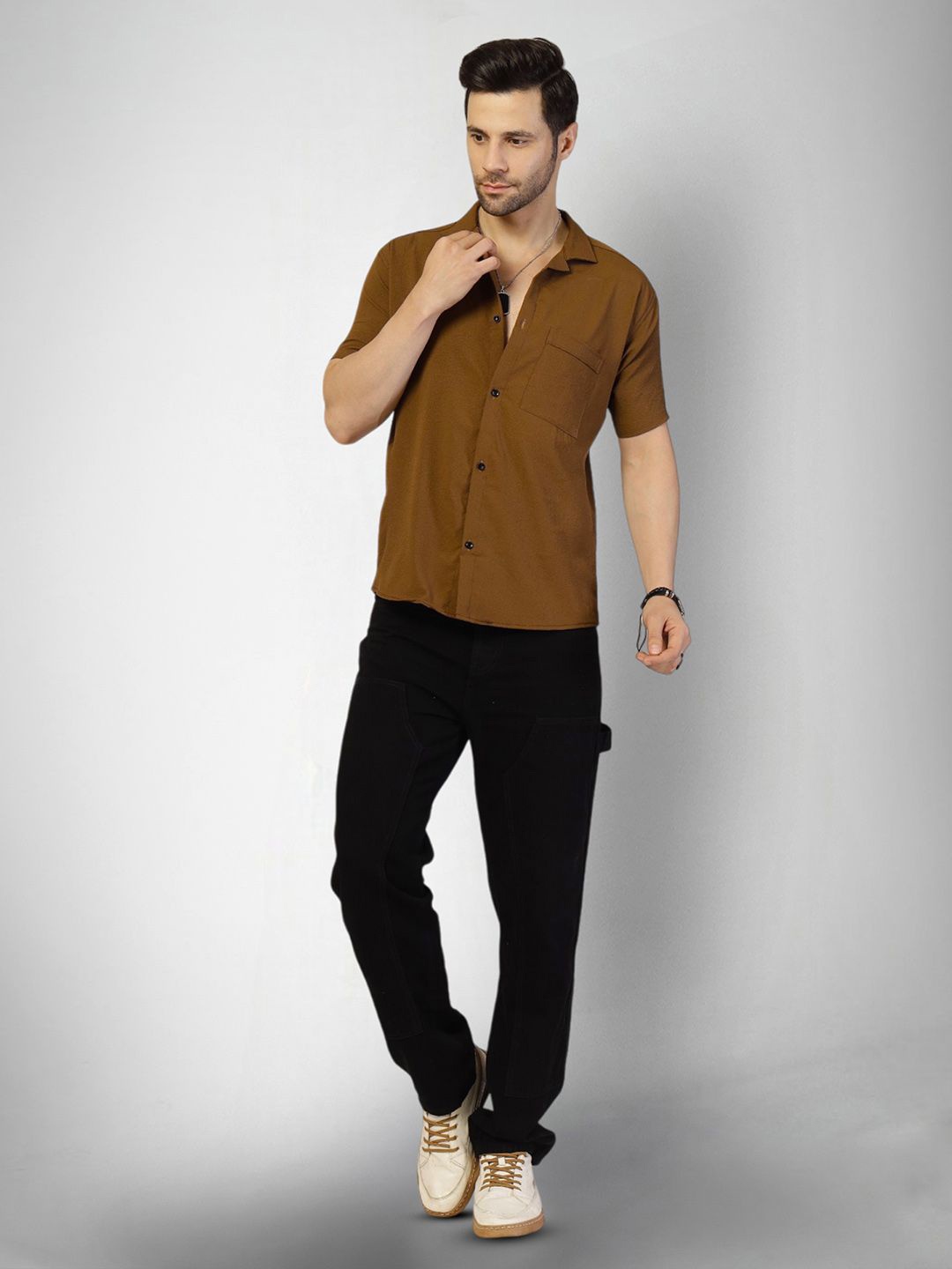 

Moda Rapido Men Original Opaque Casual Shirt, Brown