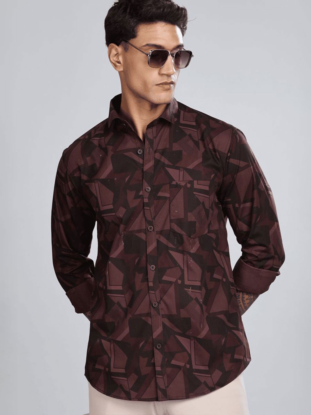 

Blueisland Clothing Men Standard Opaque Printed Formal Shirt, Brown