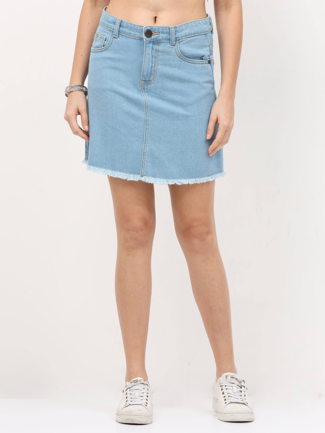 

URBAN POCHE Solid Pure Cotton Straight Maxi Skirt, Blue