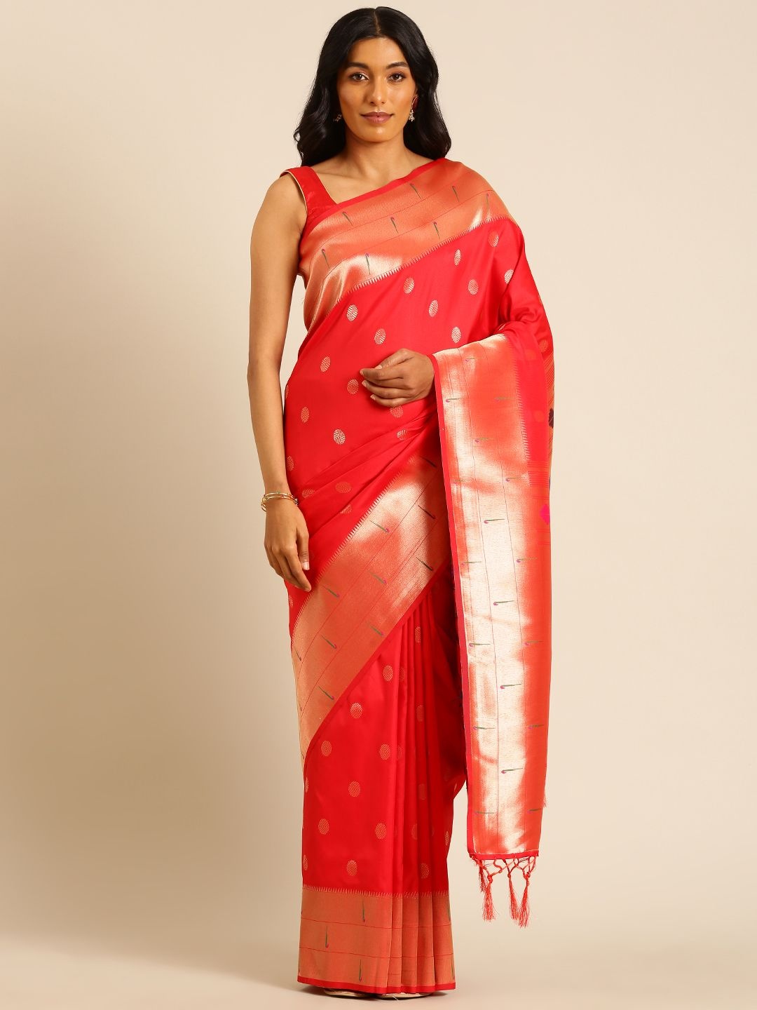 

DIVASTRI Woven Design Zari Silk Blend Paithani Saree, Red