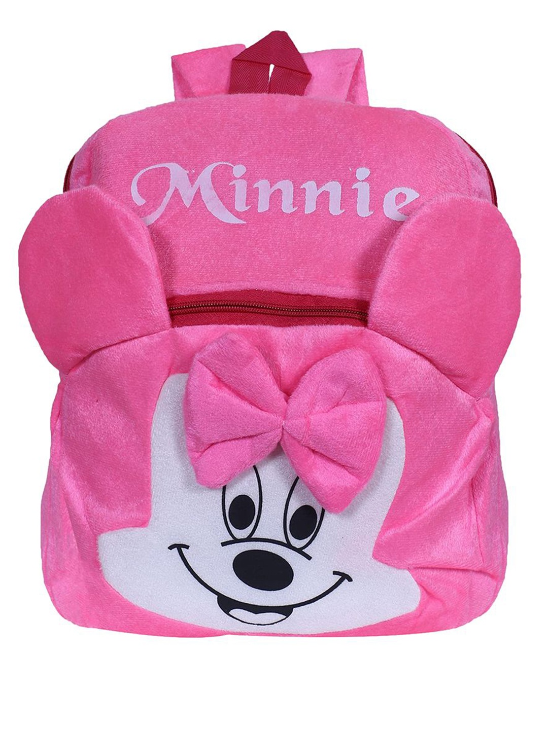 

Kuber Industries Unisex Disney Minnie Bow Backpack|2 Compartment Velvet School Bag|Pink