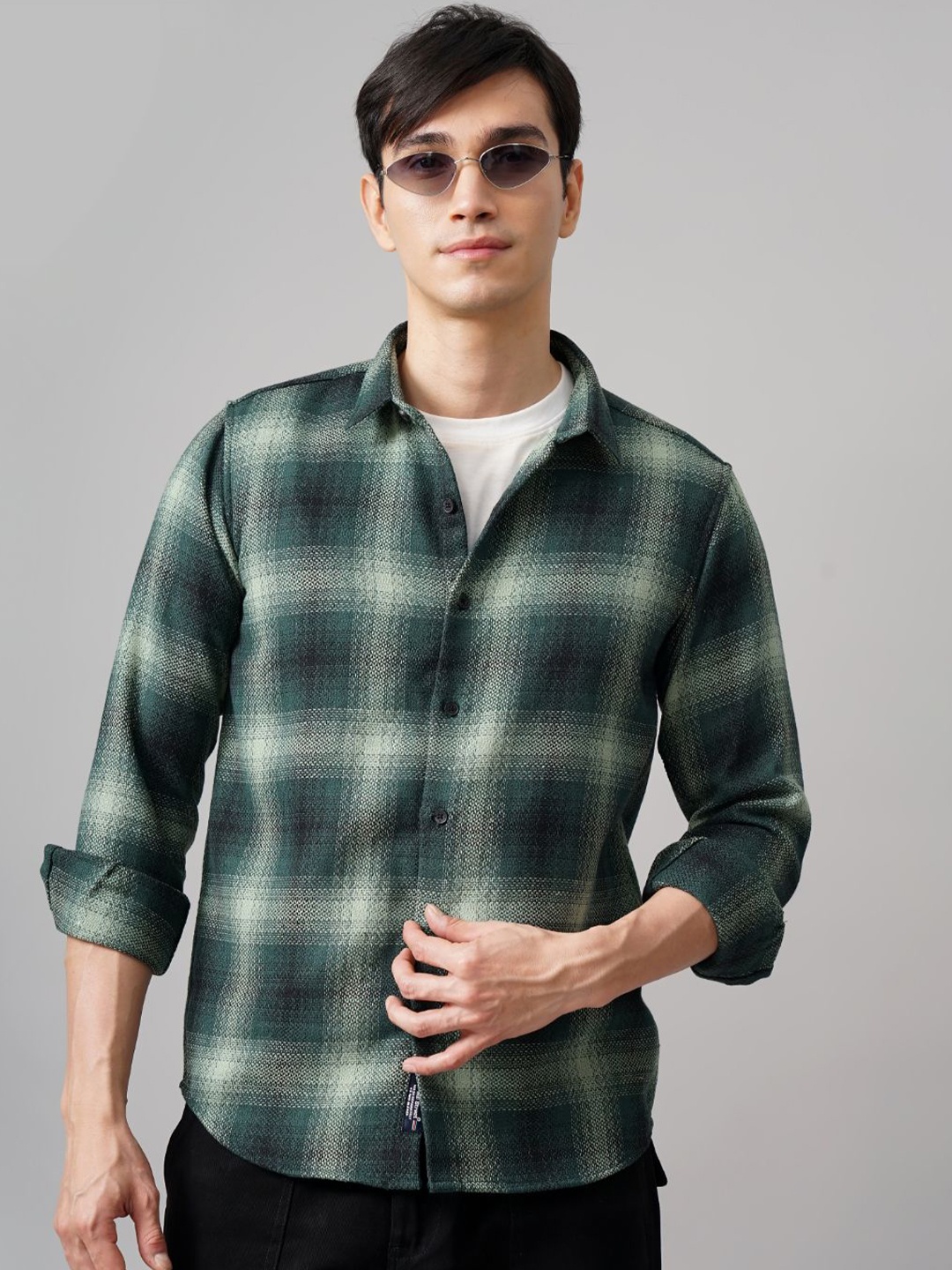 

PAUL STREET Men Standard Slim Fit Opaque Checked Casual Shirt, Green