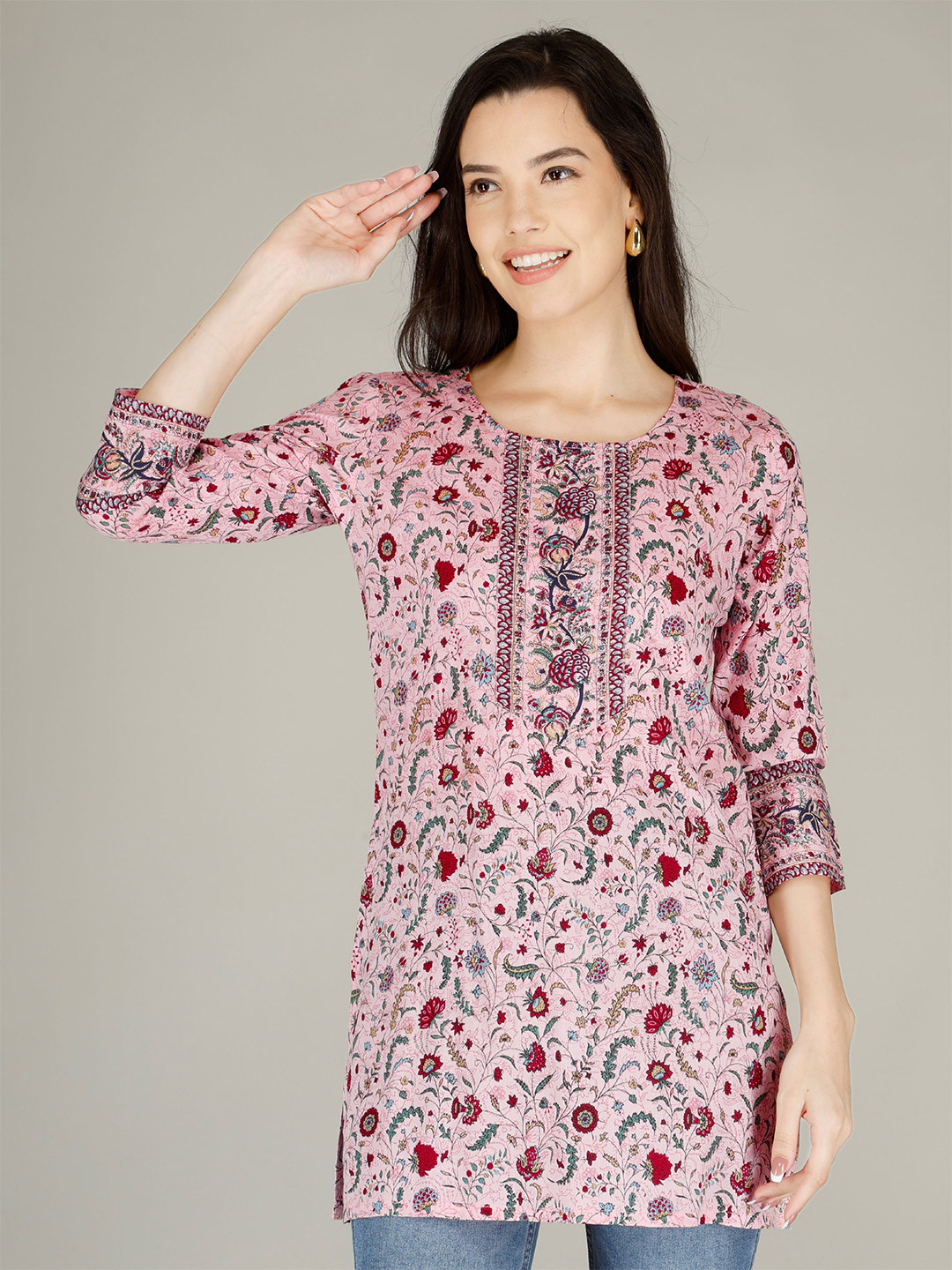 

AJ ART Floral Printed Kurti, Pink