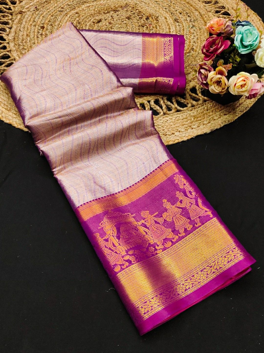 

Mitera Woven Design Zari Pure Silk Kanjeevaram Saree, Purple