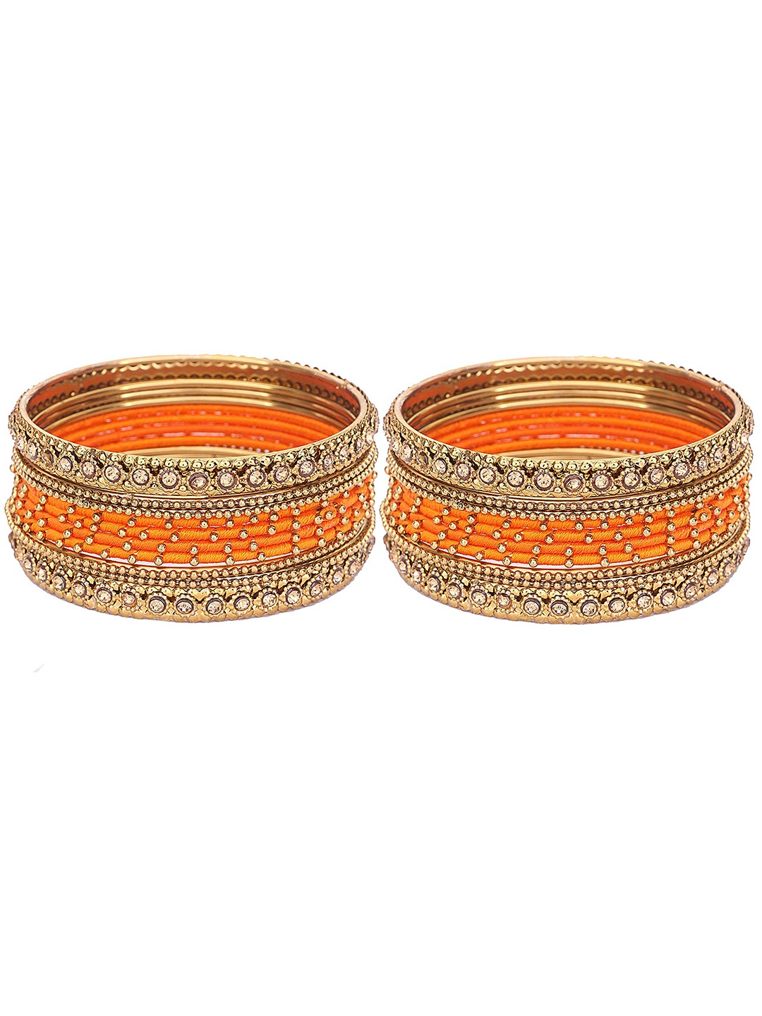 

ZULKA Set Of 20 Metal With Silk Thread and Zircon Gemstone Worked Traditional Bangles, Gold