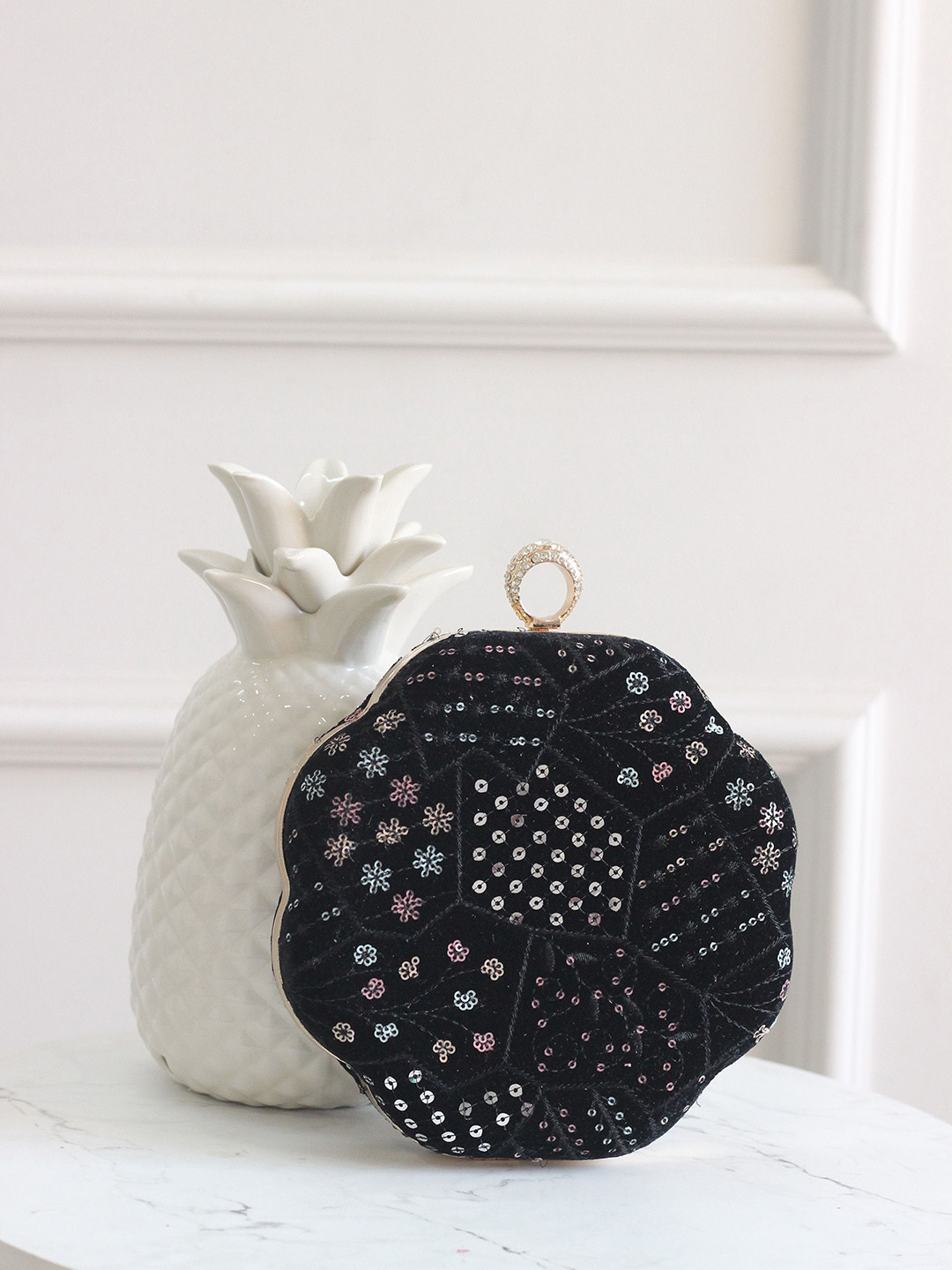

BOXWISH BY BHUMIKA Embellished Bucket Clutch, Black