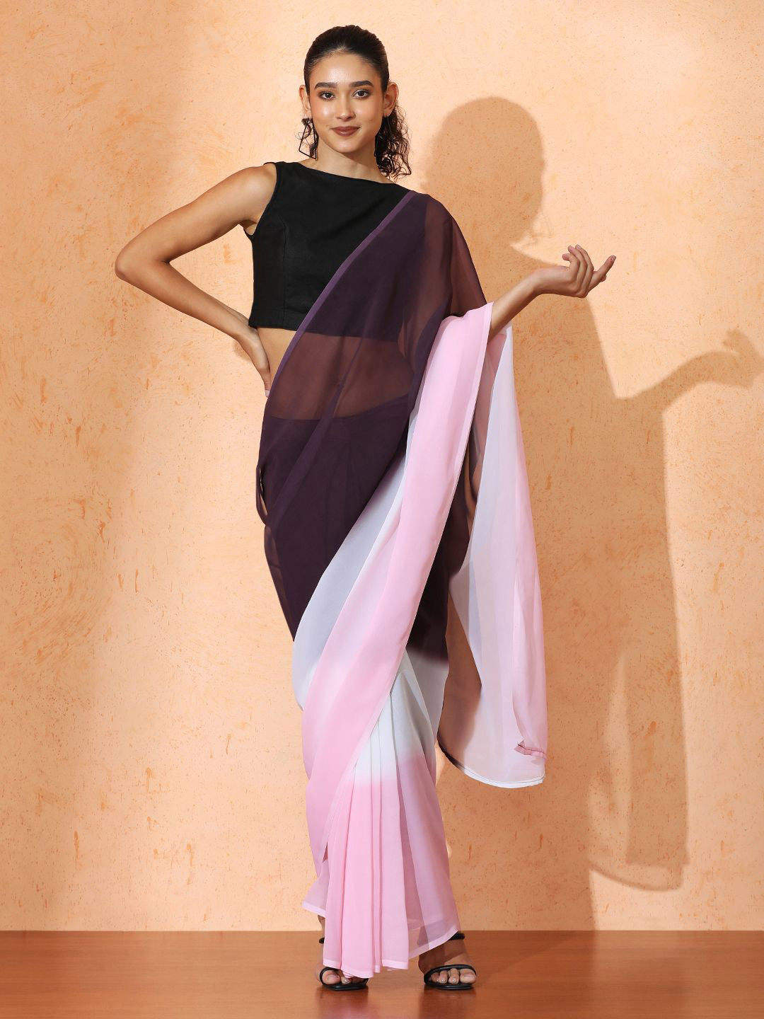 

Jaipur Kurti Ombre Pure Georgette Ready to Wear Saree, Pink
