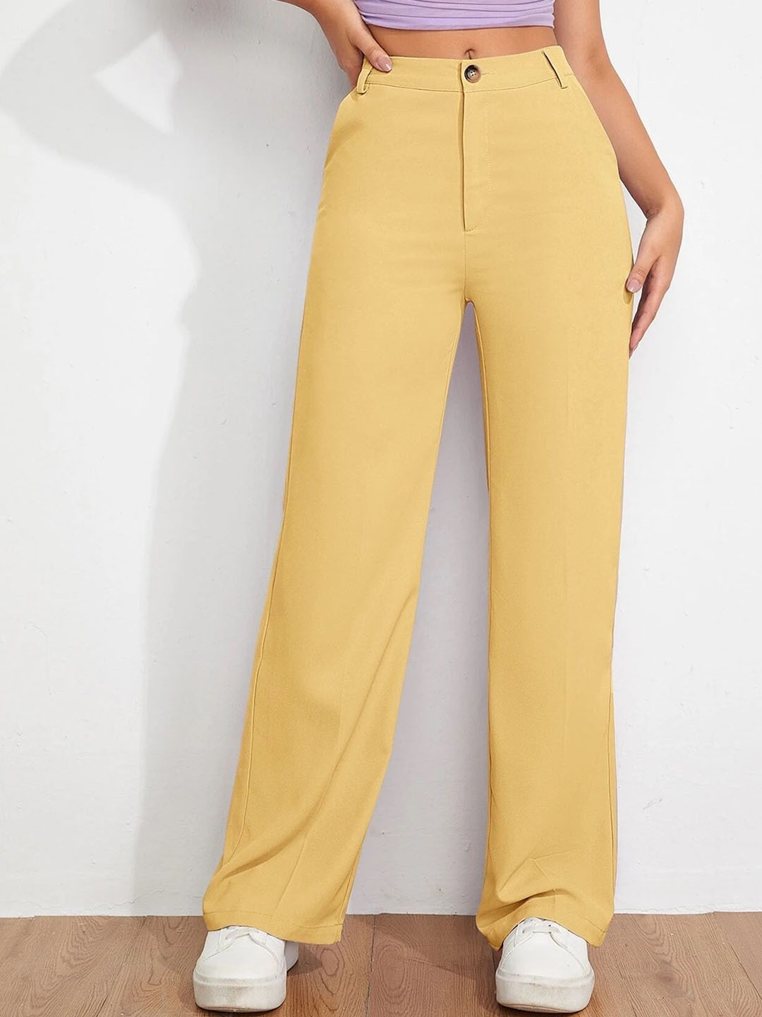 

Chemistry Women Relaxed Straight Leg Straight Fit High-Rise Trousers, Yellow