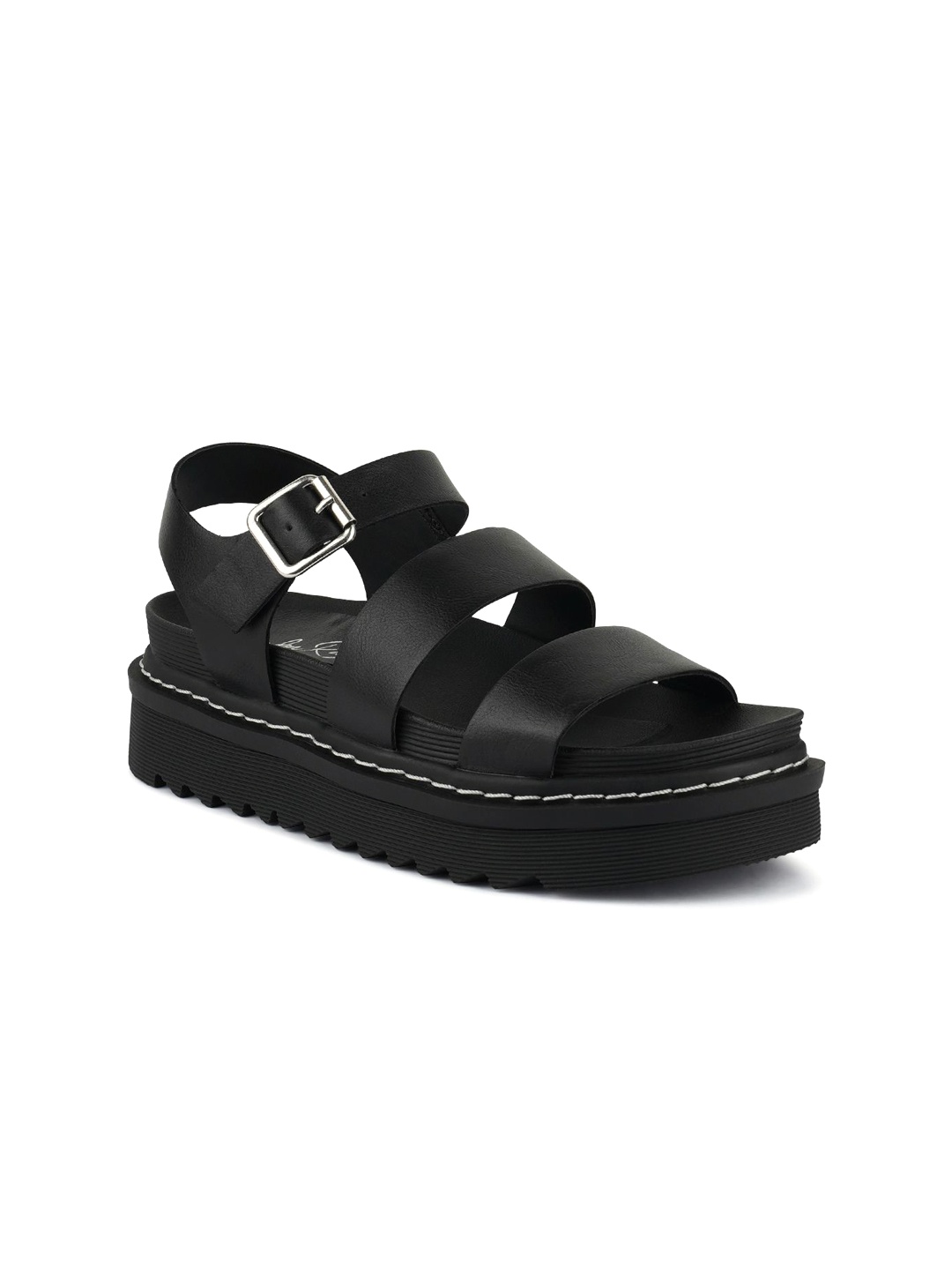 

London Rag PU Flatform Sandals with Buckles, Black