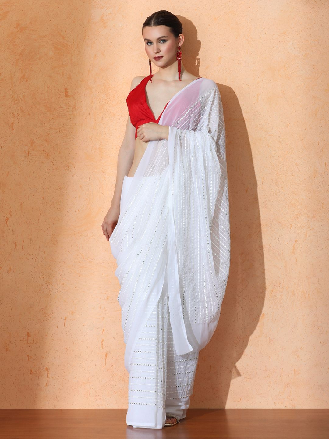 

Jaipur Kurti Embellished Pure Georgette Saree, White