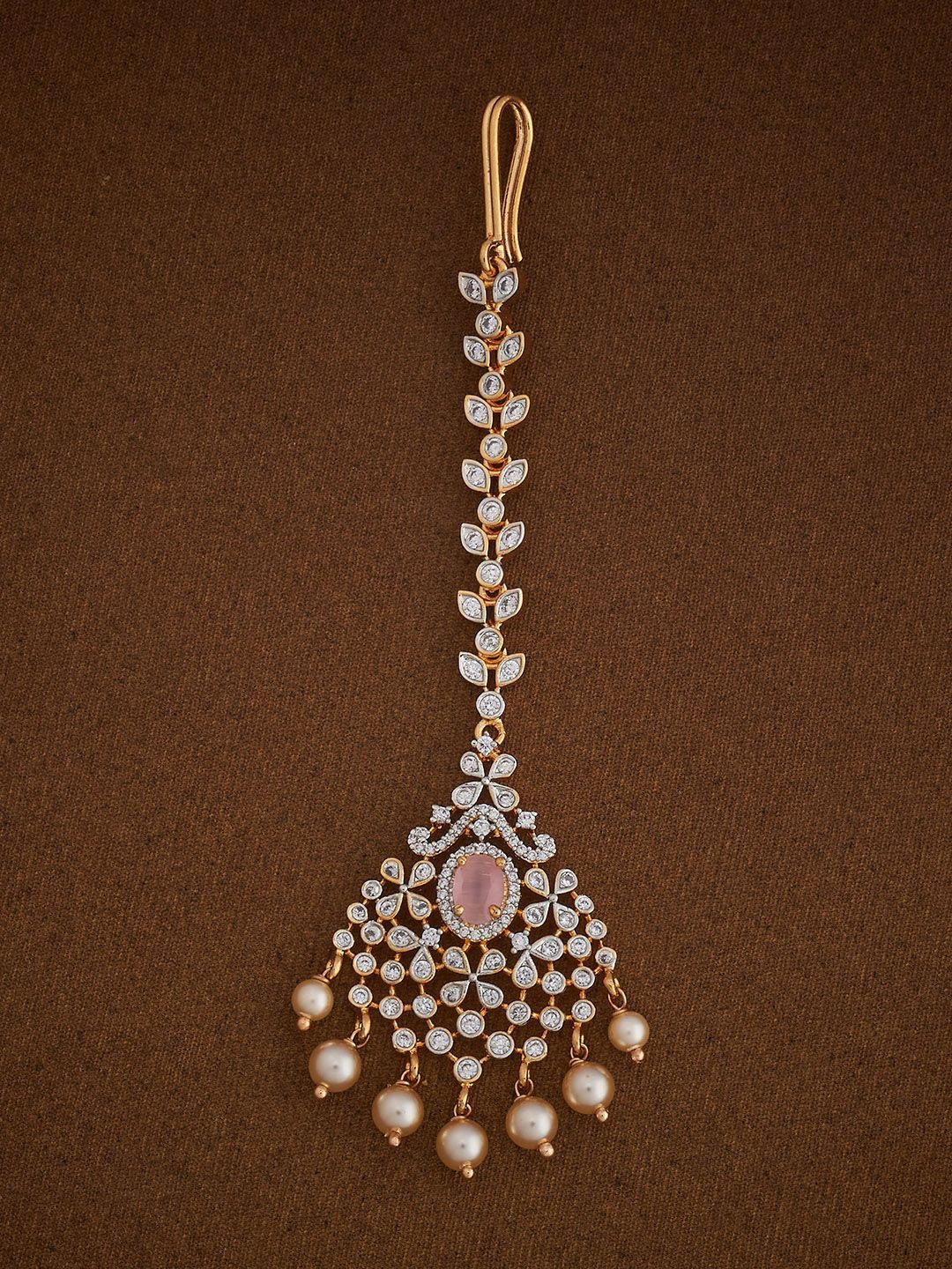 

Kushal's Fashion Jewellery Gold-Plated Zircon Studded Maang Tikka Head Jewellery