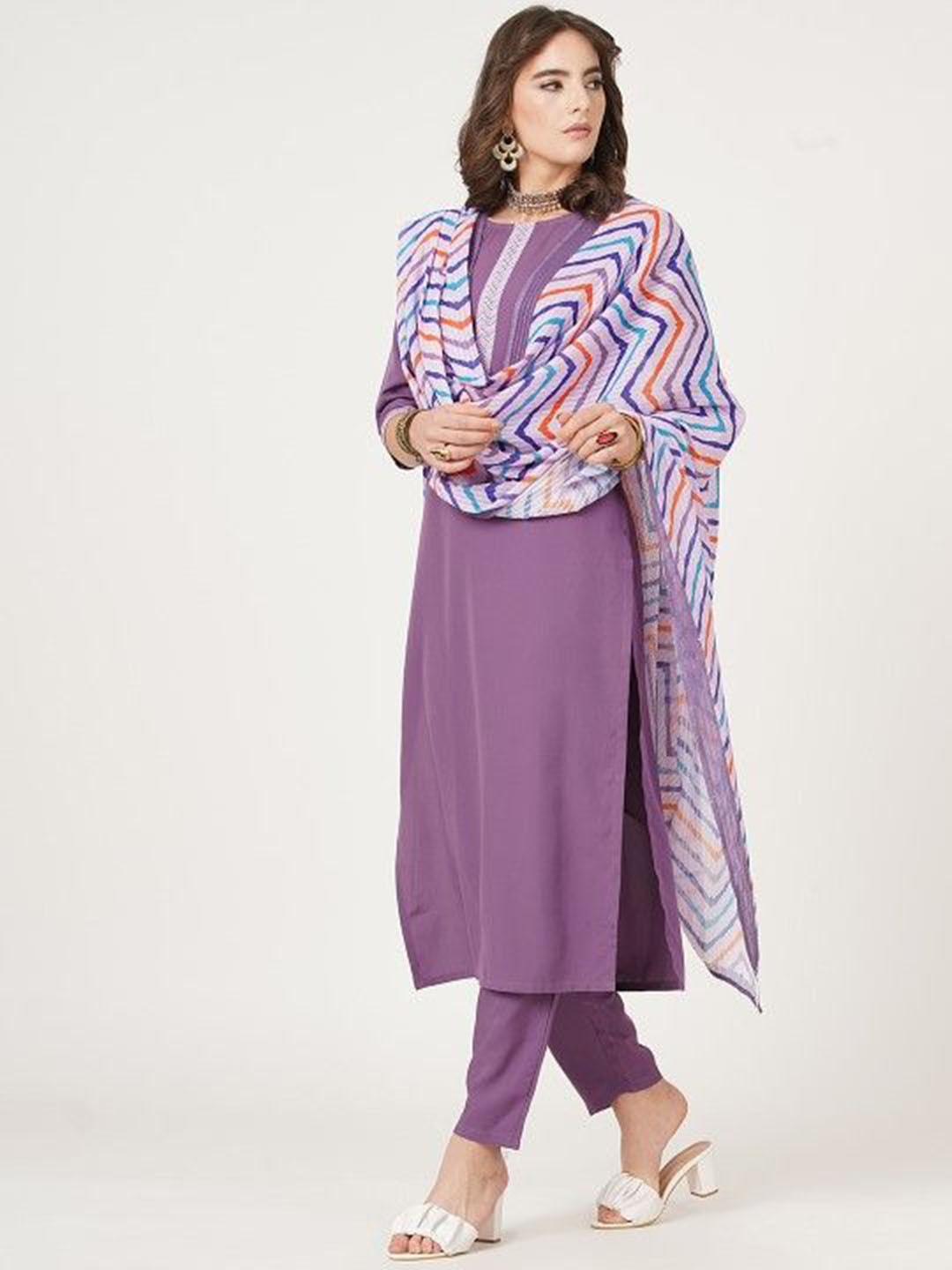 

SHISHKALA Women Regular Pure Cotton Kurta with Pyjamas & With Dupatta, Purple