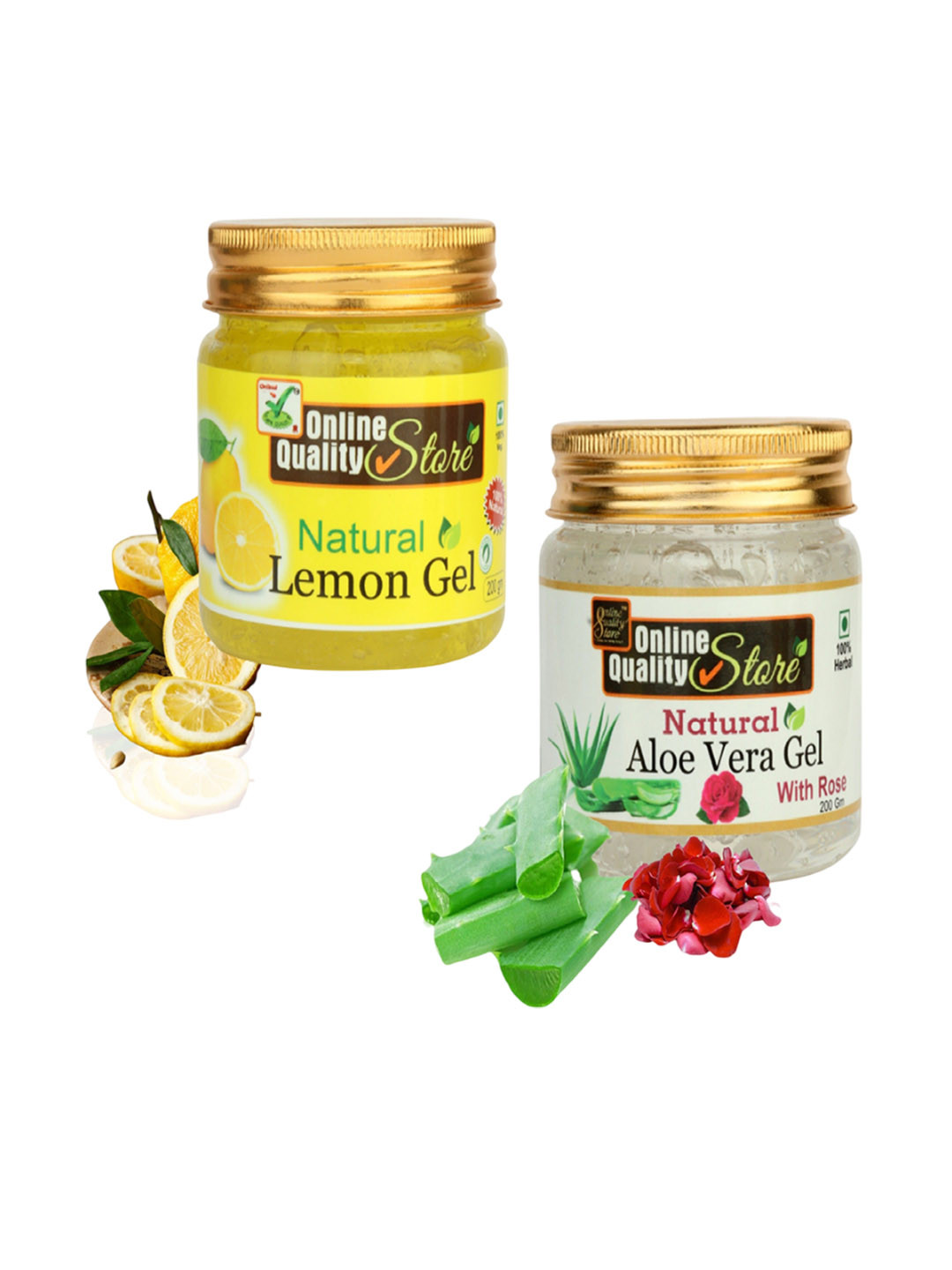 

Online Quality Store Set Of 2 Natural Aloe Vera Gel With Rose & Lemon Gel - 200 g Each, Yellow