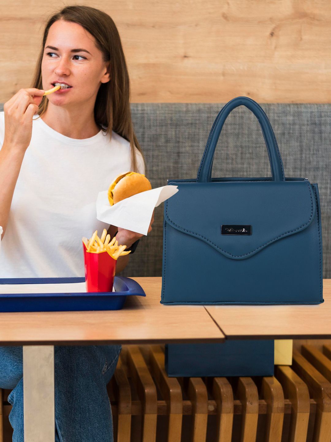 

LADY QUINTON PU Bucket Handheld Bag with Tasselled, Blue