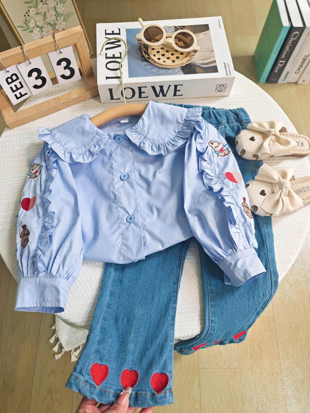

Xsole Polo Collar Top With Trousers, Blue