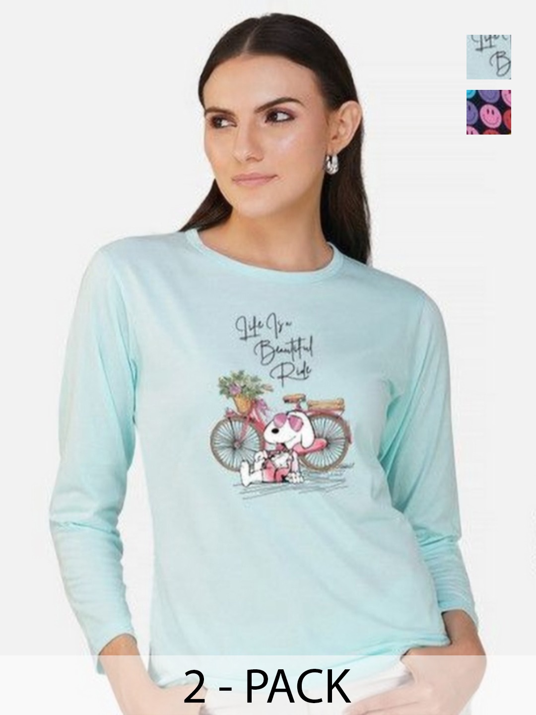 

Metronaut Women 2 Printed Bio Finish Applique T-shirt, Turquoise blue
