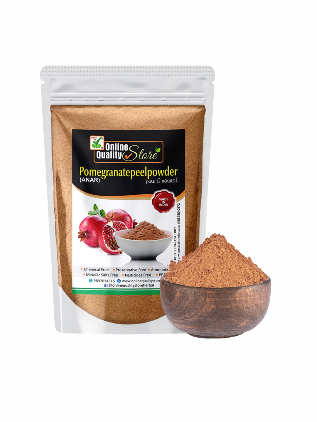 

Online Quality Store Pure And Natural Pomegranate Peel Powder For Hair And Skin - 400 g, Brown