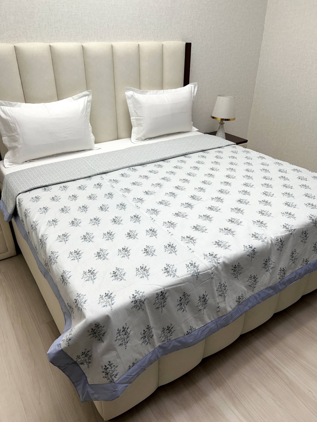 

Pure Decor White & Grey Floral AC Room Double Bed Dohar