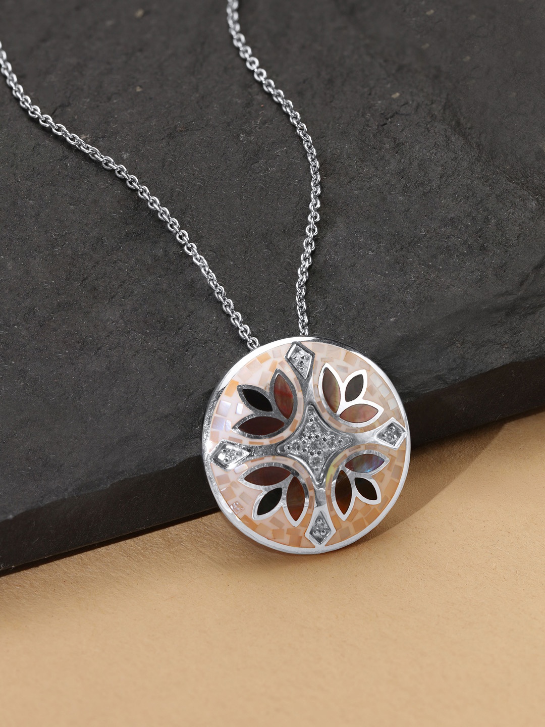 

Mia by Tanishq Silver Mother of Pearls Studded Circular Pendants
